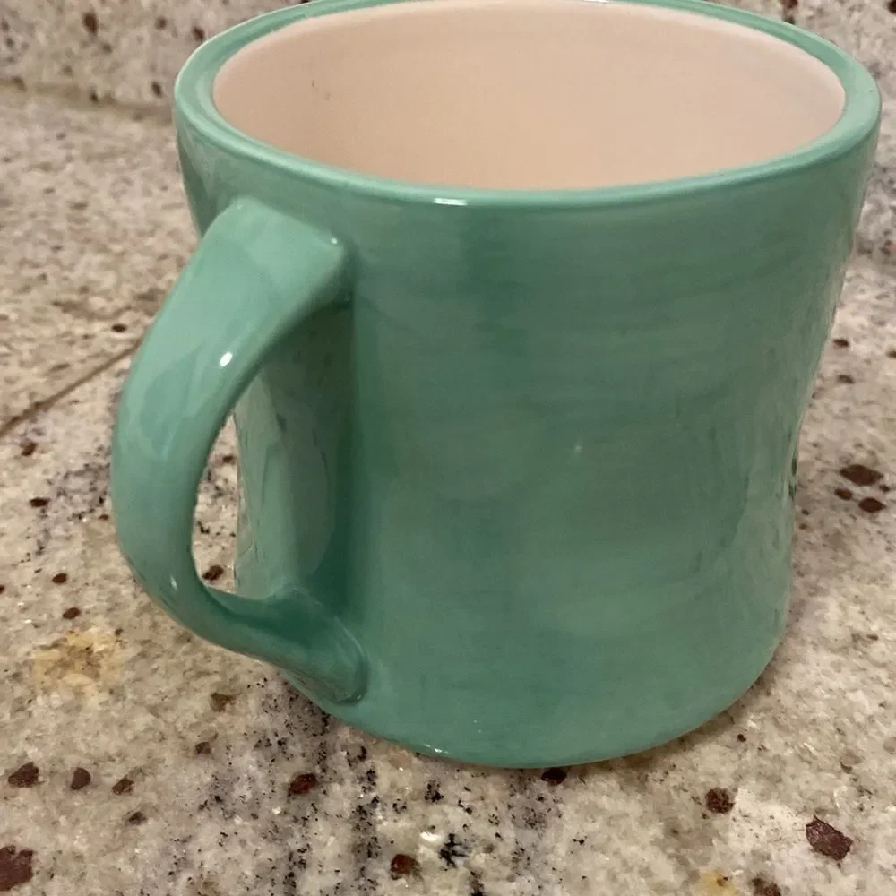 Anthropologie Hand Painted Letter A Monogram Green Ceramic Coffee Tea Mug
